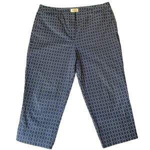 Talbots Women Capri Pants size 16 Blue Mid Rise Stretch Slim Fit Polka Dots